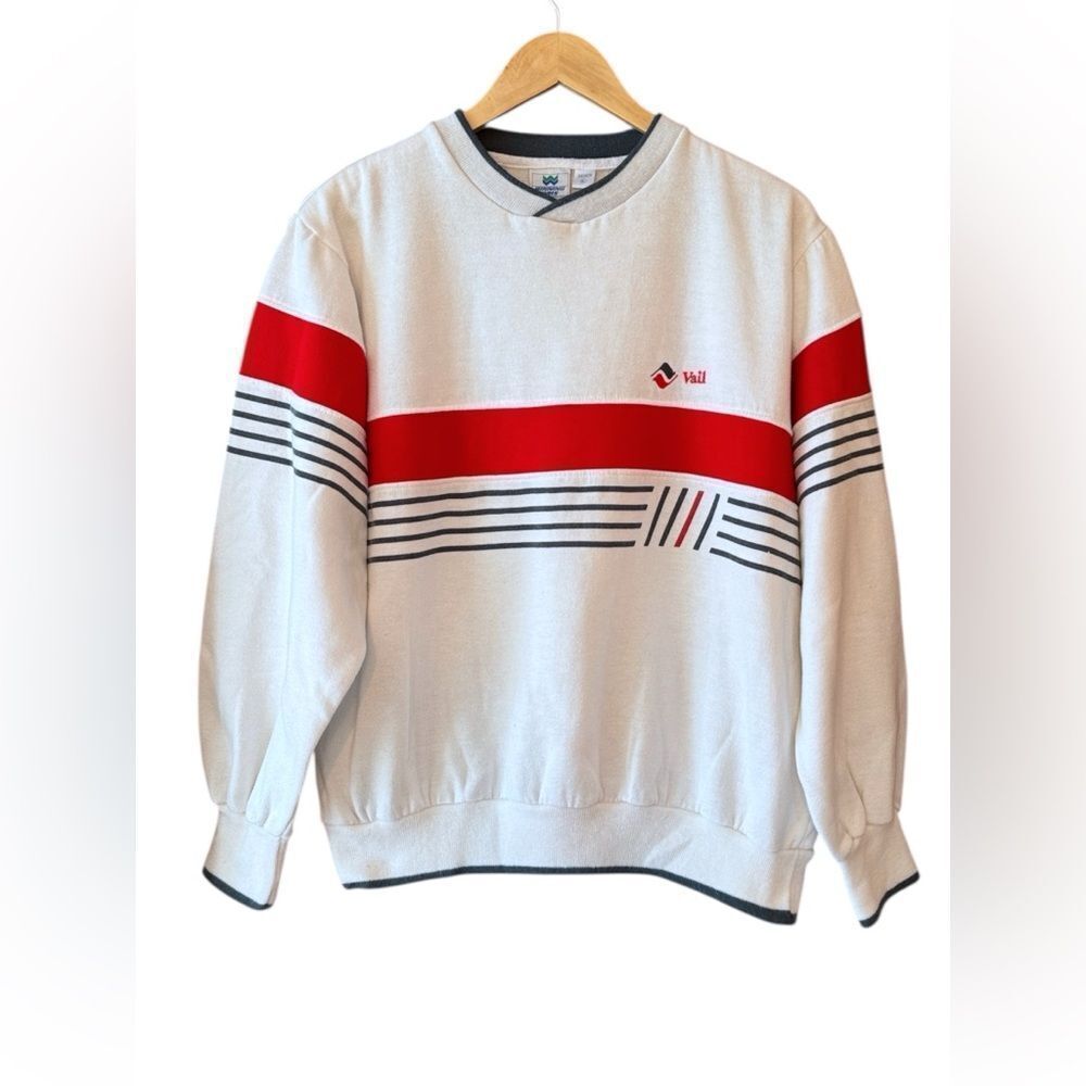 WINNING WAYS Unisex Vintage 80s/90s Vail Striped Pullover Apres Ski Sweatshirt